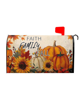 Kcozydecor Faith Family Fall Mailbox Covers Magnetic Standard Size 18 X 21 Autumn Sunflower Maple Leaf Pumpkin Mailbox