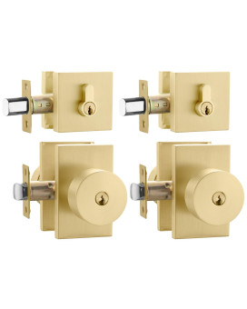 Goldenwarm Gold Exterior Door Knob With Deadbolt Square Contemporary Brushed Gold Exterior Door Lock Set With Deadbolt Heavy D