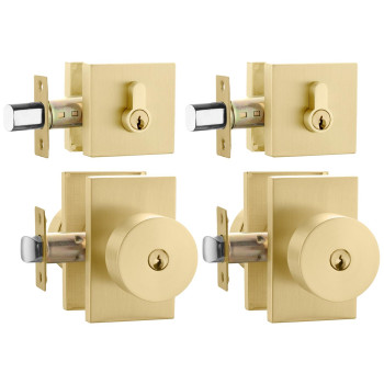 Goldenwarm Gold Exterior Door Knob With Deadbolt Square Contemporary Brushed Gold Exterior Door Lock Set With Deadbolt Heavy D