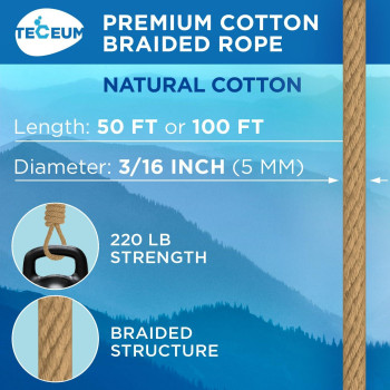 Teceum Cotton Rope 316 5 Mm 50 Ft Strong Allpurpose Braided Rope Natural Cotton For Crafting Amping Clothes Li