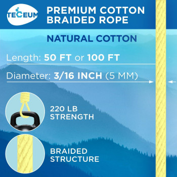 Teceum Cotton Rope 316 5 Mm 50 Ft Strong Allpurpose Braided Rope Natural Cotton For Crafting Amping Clothes Li