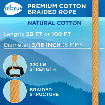 Teceum Cotton Rope 316 5 Mm 50 Ft Strong Allpurpose Braided Rope Natural Cotton For Crafting Amping Clothes Li