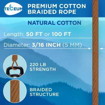 Teceum Cotton Rope 316 5 Mm 50 Ft Strong Allpurpose Braided Rope Natural Cotton For Crafting Amping Clothes Li