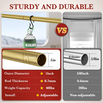 Kuianroll Heavy Duty Curtain Rods For Windows 48 To 84 Inch 1 Inch Diameter Long Curtain Rod With Brackets Adjustable Gold Curt