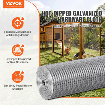 Vevor Hardware Cloth 12 Inch 24In X 50 Ft 19 Gauge Hot Dipped Galvanized Wire Mesh Roll Chicken Wire Fencing Wire Mesh For