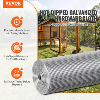 Vevor Hardware Cloth 14 Inch 48In X 100 Ft 23 Gauge Hot Dipped Galvanized Wire Mesh Roll Chicken Wire Fencing Wire Mesh For