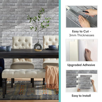 Commomy 10 Pcs 3D Faux Brick Wall Panels 118X118 Small Size Thin Pvc Peel And Stick Brick Farmhouse Diy Selfadhesive Wal