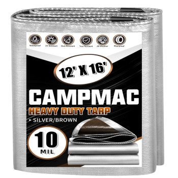 Campmac Heavy Duty Tarp 12 X 16 Ft 10 Mil Large Waterproof Tarps High Durability Uv Resistant Tear Resistant With Grommets E