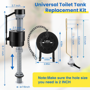 Saillong Universal Toilet Tank Replacement Kit Include Toilet Fill Valve 2 Inch Low Flow Toilet Rubber Flapper Side Mount Toi