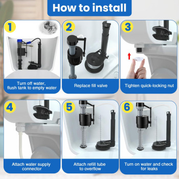 Saillong Universal Toilet Tank Replacement Kit Include Toilet Fill Valve 2 Inch Low Flow Toilet Rubber Flapper Side Mount Toi