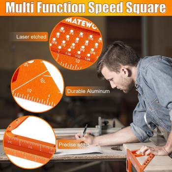 Matework Speed Square 4 Inch Aluminum Carpenter Square Tool Draw Angle Measuring Ruler Tool For Woodworking Rafter Square Ora