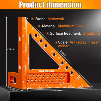 Matework Speed Square 4 Inch Aluminum Carpenter Square Tool Draw Angle Measuring Ruler Tool For Woodworking Rafter Square Ora