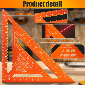 Matework Speed Square 12 Inch Rafter Square For Angle Drawing Measuring Ruler Carpenter Square Tool Aluminum For Woodworking