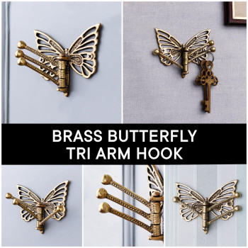 Indian Shelf Brass Butterfly Swivel Tri Arm Hook Foldable Decorative Wall Hooks 3 Prong Wall Hooks Vintage Towel Hooks Gold Coat