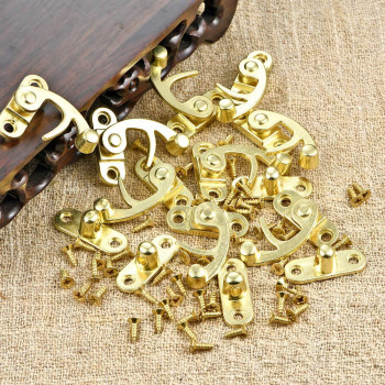 40 Pieces Gold Jewelry Box Latch Hook Clasp Thickened Antique Box Latch Hook Kit Right Latch Hook Hasp Horn Lock Vintage Cab