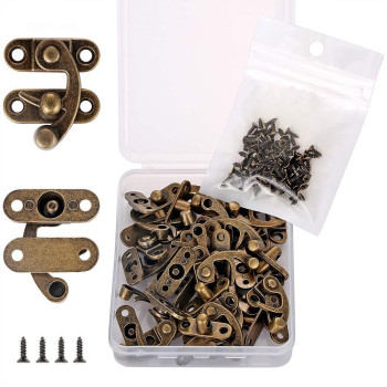 40 Pieces Jewelry Box Replacement Lock Antique Box Latch Thickened Solid Bronze Tone Hook Clasp Right Latch Hook Hasp Horn Lo