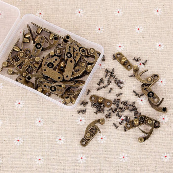 40 Pieces Jewelry Box Replacement Lock Antique Box Latch Thickened Solid Bronze Tone Hook Clasp Right Latch Hook Hasp Horn Lo