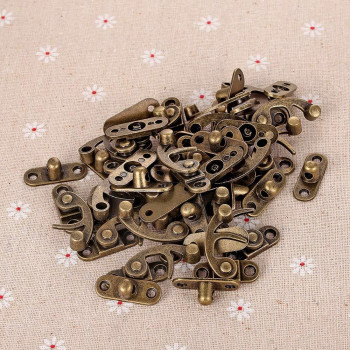 40 Pieces Jewelry Box Replacement Lock Antique Box Latch Thickened Solid Bronze Tone Hook Clasp Right Latch Hook Hasp Horn Lo