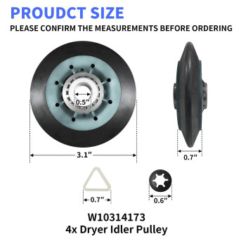 4 Pack W10314173 Dryer Drum Support Roller Kit Compatible With Whirlpool Kenmore Maytag Replace W10314171 3396802 3401846