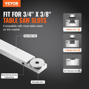 Vevor Precision Miter Gauge Standard Slot 34 X 38 Aluminum Alloy Table Saw Miter Gauge With 15 Angle Stops Adjustable Sp