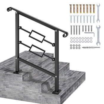 Lmrstoo Handrails For Outdoor Steps Fit 2 Or 3 Steps Outdoor Stair Railing Black Wrought Iron Handrail Handrails For Concrete