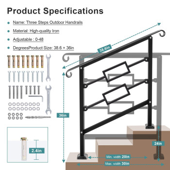 Lmrstoo Handrails For Outdoor Steps Fit 2 Or 3 Steps Outdoor Stair Railing Black Wrought Iron Handrail Handrails For Concrete