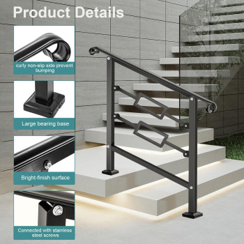 Lmrstoo Handrails For Outdoor Steps Fit 2 Or 3 Steps Outdoor Stair Railing Black Wrought Iron Handrail Handrails For Concrete