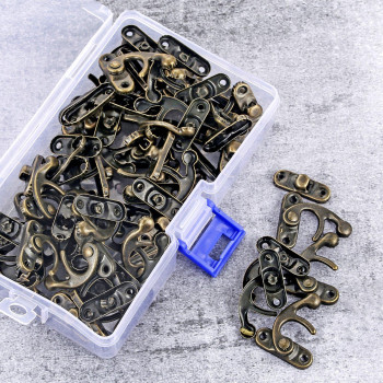 Pgmj 80 Pieces Jewelry Box Hardware Bronze Tone Antique Right Latch Hook Hasp Horn Lock Wood Jewelry Box Latch Hook Clasp And 32