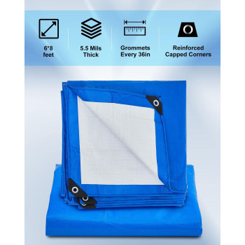 Smoothnovelty 6 Pcs Large Waterproof Tarp Heavy Duty 6 Mil Thick Poly Tarpaulin With Grommets Multipurpose Protective Cover For