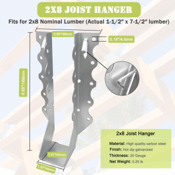 20 Pack 2 X 8 Joist Hanger 18 Gauge Double Shear Face Mount Joist Hangers For Wood Floor Deck And Ceililng Joists