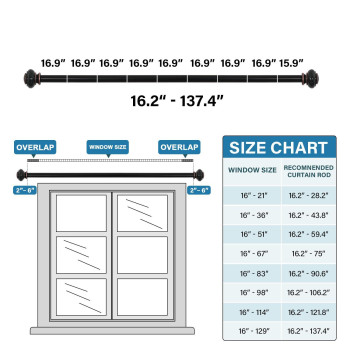 Hversailtex Curtain Rods For Windows 162 To 1374 Inches 34 Inch Diameter Adjustable Decorative Telescoping Curtain Rod With