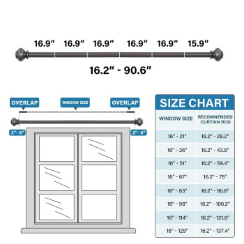 Hversailtex Curtain Rods For Windows 162 To 906 Inches 34 Inch Diameter Adjustable Decorative Telescoping Curtain Rod With B