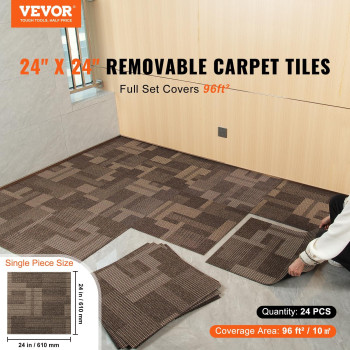 Vevor Carpet Tiles Reusable 24 Tiles 24X 24 Squares Carpet Soft Padded Carpet Carpet Floor Tiles For Bedroom Living Room