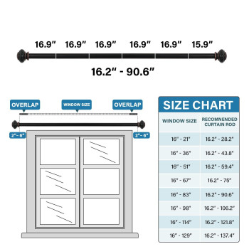 Hversailtex Curtain Rods For Windows 162 To 906 Inches 34 Inch Diameter Adjustable Decorative Telescoping Curtain Rod With B