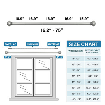 Hversailtex Curtain Rods For Windows 162 To 75 Inches 34 Inch Diameter Adjustable Decorative Telescoping Curtain Rod With Bra