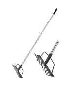 Baraystus 15 Inch Wide Heavy Duty Bow Rake 16 Steel Tines Metal Head Rake Tool With Stainless Steel Handle Adjustable Long Han