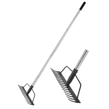 Baraystus 15 Inch Wide Heavy Duty Bow Rake 16 Steel Tines Metal Head Rake Tool With Stainless Steel Handle Adjustable Long Han