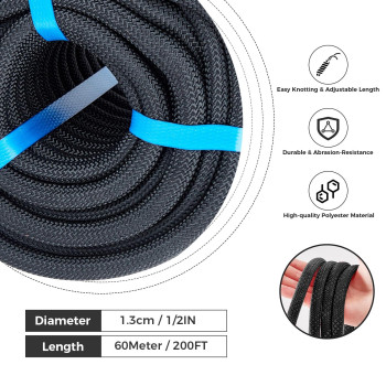 12 Inch 200Ft Double Braided Polyester Arborist Rope Heavy Duty Nylon Rope For Anchor Tree Work Cargo Pulling Sailingblac