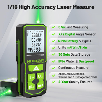 196Ft Laser Measuring Tool With Angle Sensor Huepar 116In Accuracy Brighter Green Laser Distance Measurement Tool Rechargeabl