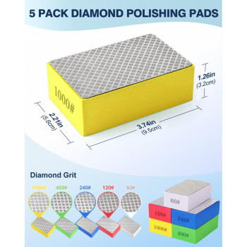 5 Pack Diamond Hand Sanding Block Diamond Polishing Pads With Highdensity Sponge Wetdry Dual Use Diamond Sanding Pads Assor