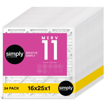 Simply Filters 16X25X1 Merv 11 Mpr 1000 Air Filter 24 Pack Actual Size 1575X2475X075 Hvac Ac Furnace Air Pleat