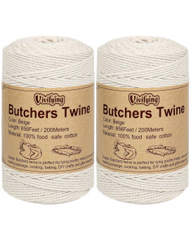 Vivifying Butchers Twine 2Pcs X 656 Feet 2Mm Food Safe Cotton Bakers String For Tying Meat Trussing Turkey Making Sausage Ro