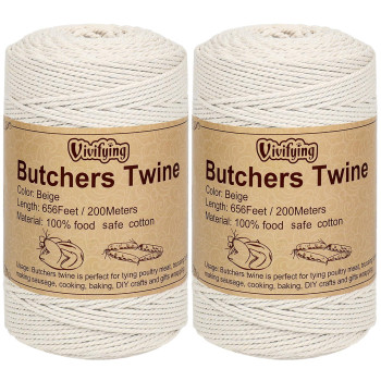 Vivifying Butchers Twine 2Pcs X 656 Feet 2Mm Food Safe Cotton Bakers String For Tying Meat Trussing Turkey Making Sausage Ro