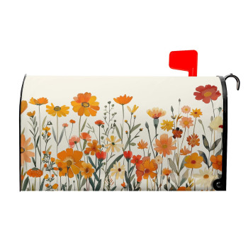 Autumn Orange Flowers Mailbox Covers Magnetic Standard Size 18 X 21 Fall Thanksgiving Floral Mailbox Wraps Post Letter Box C