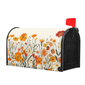 Autumn Orange Flowers Mailbox Covers Magnetic Standard Size 18 X 21 Fall Thanksgiving Floral Mailbox Wraps Post Letter Box C