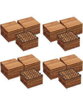 Yaheetech 108Pcs Acacia Wood Interlocking Flooring Tiles Waterproof Flooring For Outdoor Indoor Patio Balcony Garden Poolside