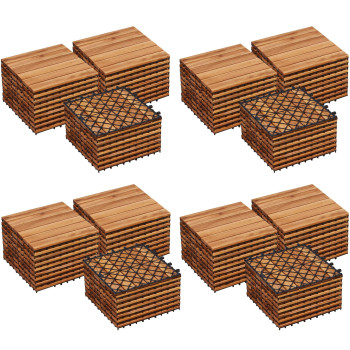 Yaheetech 108Pcs Acacia Wood Interlocking Flooring Tiles Waterproof Flooring For Outdoor Indoor Patio Balcony Garden Poolside