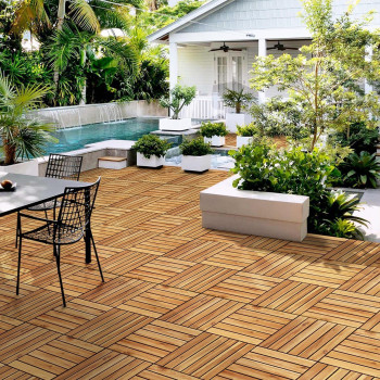 Yaheetech 108Pcs Acacia Wood Interlocking Flooring Tiles Waterproof Flooring For Outdoor Indoor Patio Balcony Garden Poolside