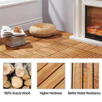 Yaheetech 108Pcs Acacia Wood Interlocking Flooring Tiles Waterproof Flooring For Outdoor Indoor Patio Balcony Garden Poolside