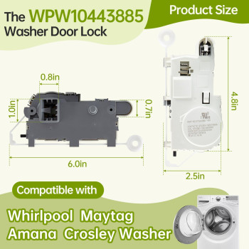 Oem Wpw10443885 Washer Door Lock Latch Compatible With Whirlpool Maytag Amana Crosley Washer Replaces W10443885 Wpw10443885Vp 3